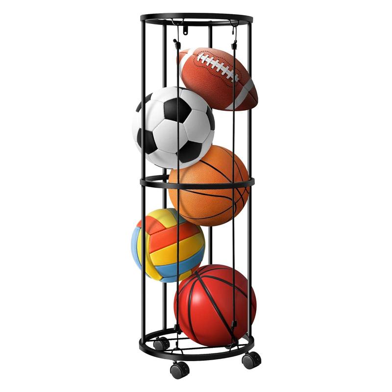 Sports Ball Storage Rack, 1 Count Vertical Ball Holder with Wheel, Rolling Basketball Holder, Garage Sports Ball Storage Rack for Indoor Rooms & Gyms