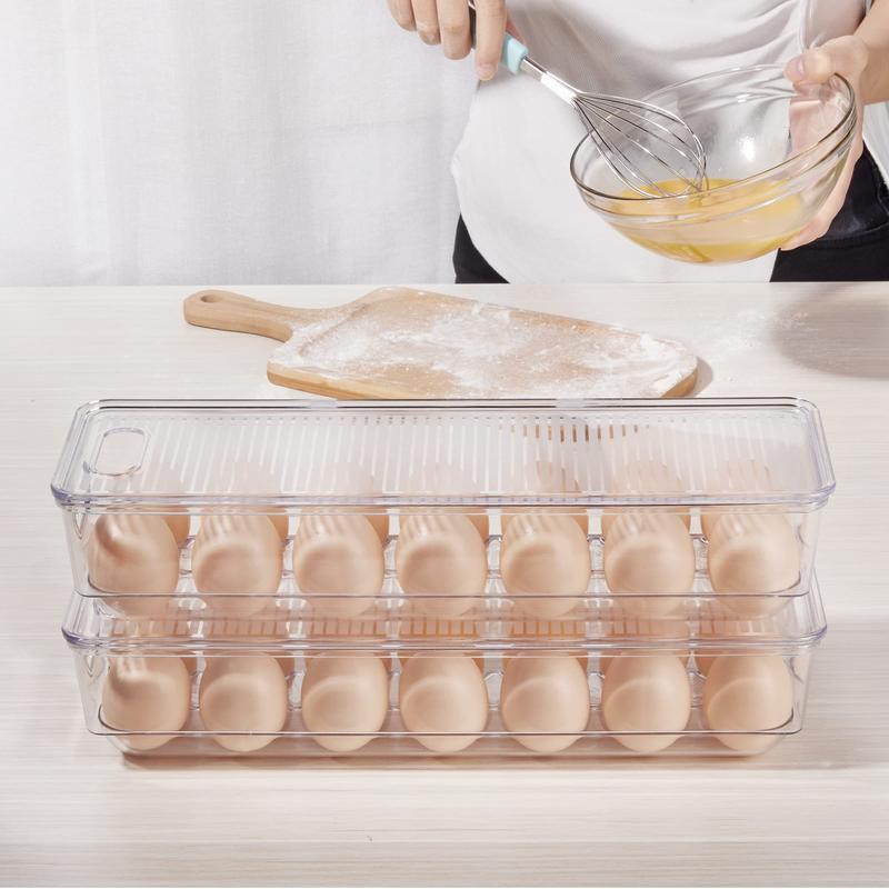 Vtopmart Egg Container for Refrigerator, 14 Egg Organizer Holder for Refrigerator organization, Clear Stackable Egg Tray,  (14 Eggs 1 PCS)