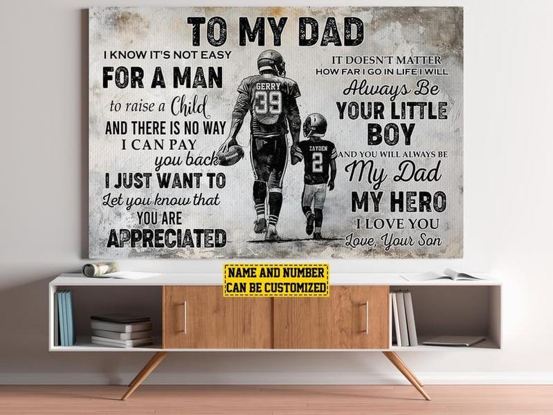 Football To My Dad Personalized Canvas Print, Football Custom Poster Print, Football Gift For Dad Son