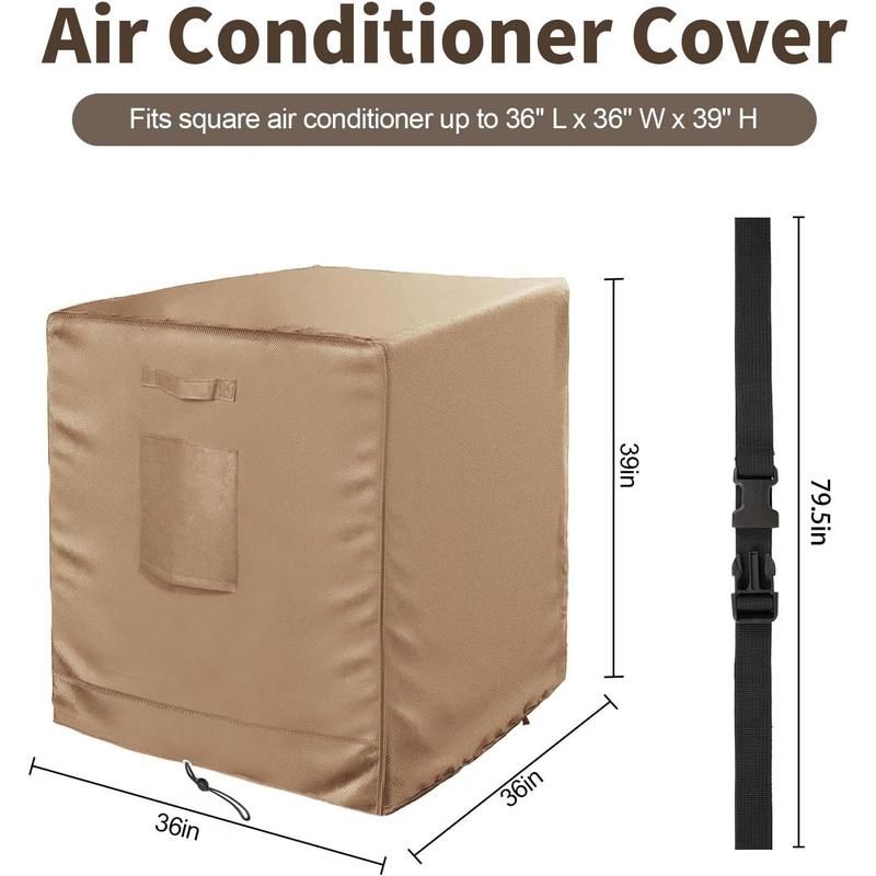 Air Conditioner Cover for Outside Units, AC Covers for Outside Winter with 2 Straps,  Windproof Heavy Duty Cover Fit Up to 36x36x39 inchs (Brown)