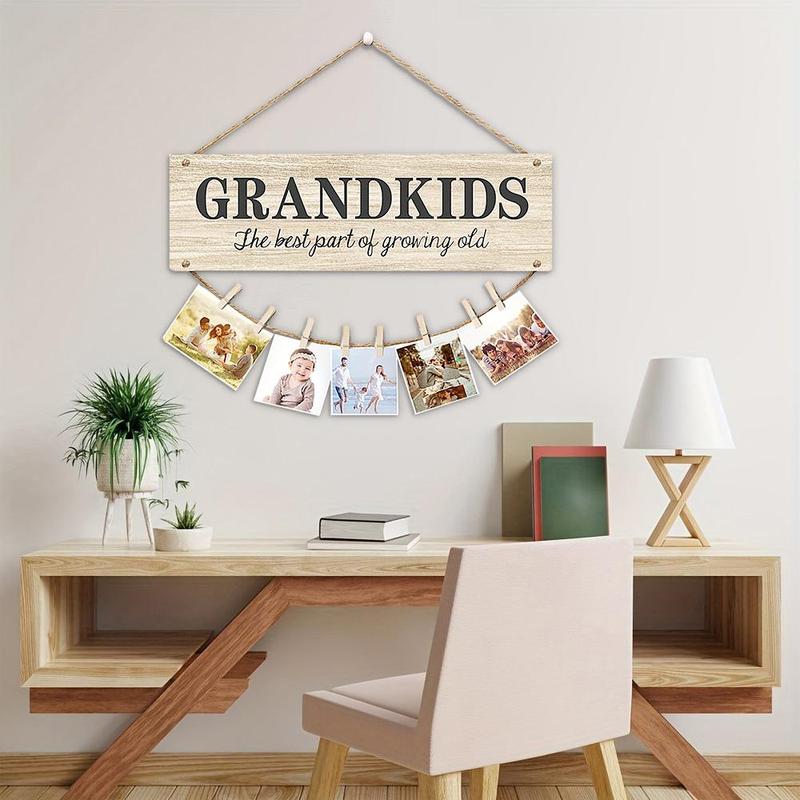 Wooden Hanging Sign Kid Photo Clip, 1 Set Creative Wooden Sign, Photo Clip Home Decor for Living Room Bedroom Hanging Sign Decoration