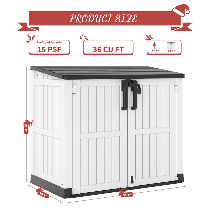 Outdoor Storage Shed 36 Cu. Ft. Garden Storage Extra Large Capacity Weather Resistant Storage Box, Lockable Resin Waterproof Shed for Bike, Garbage Cans, Lawnmowe, Garden Tools garden tool