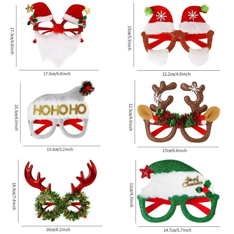 Christmas Themed Glasses Frame, 6 Counts set Creative Christmas Decorations, Holiday Christmas Party Dress Up Supplies