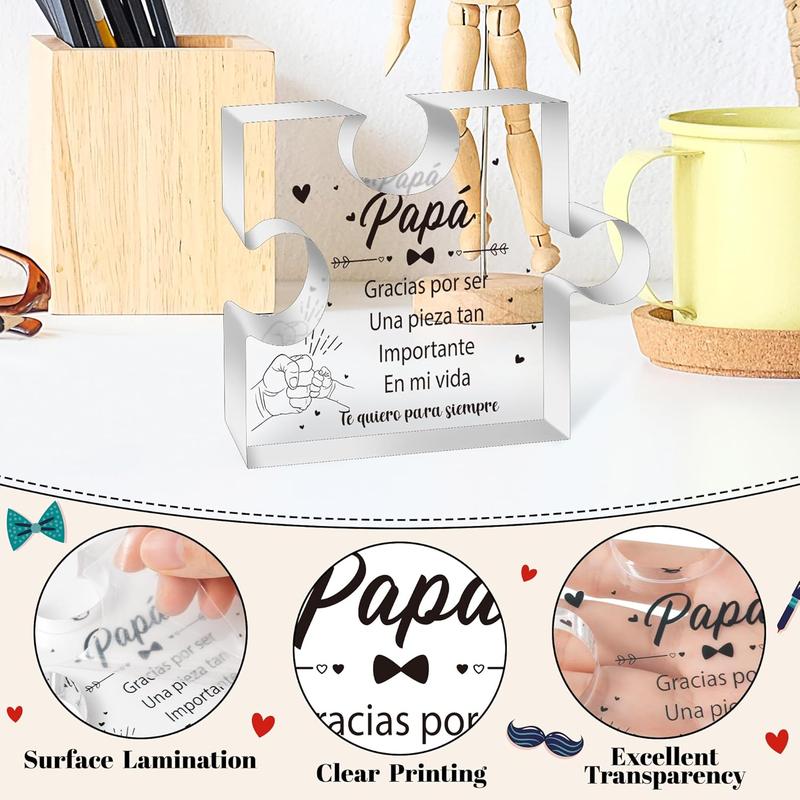 Spanish Dad Birthday Gifts - Regalos para Papa Puzzle  Plaque for Office Desk Decor Keepsake Paperweights Gifts for Dad in Spanish Christmas Father's Day Gifts for Dad from Daughter Son