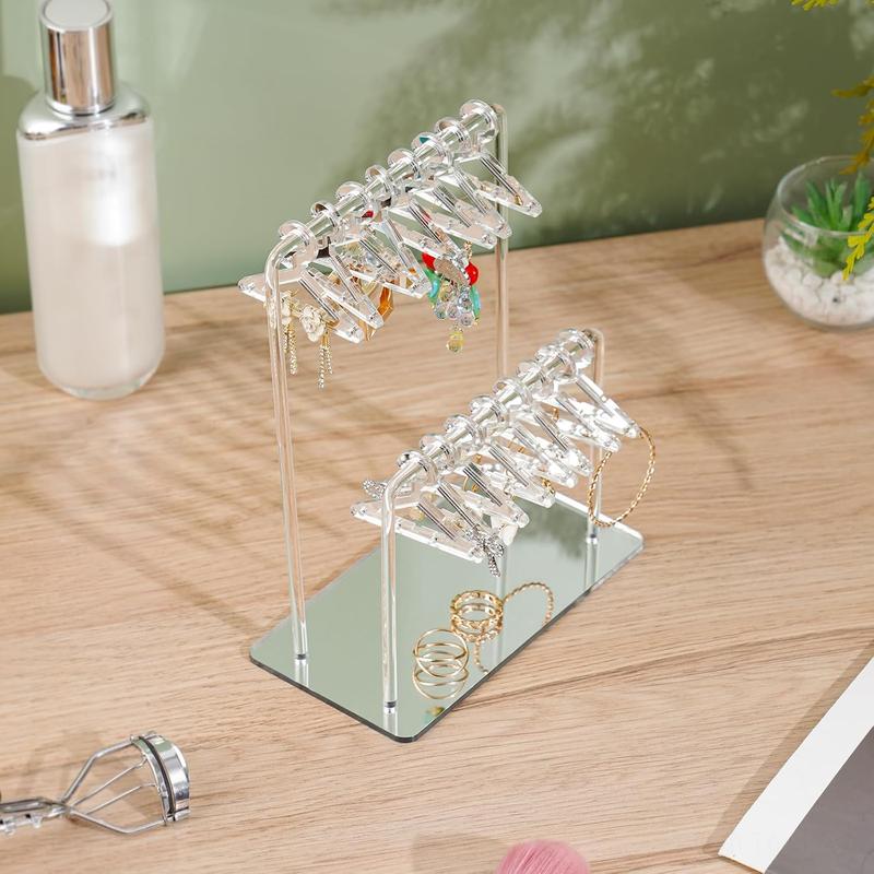 Acrylic Earring Holder, 1 Count Double-tiered Design Earring Display Stand with Cute Miniature Hangers, Home Organizer for Bathroom Dormitory Bedroom Hotel