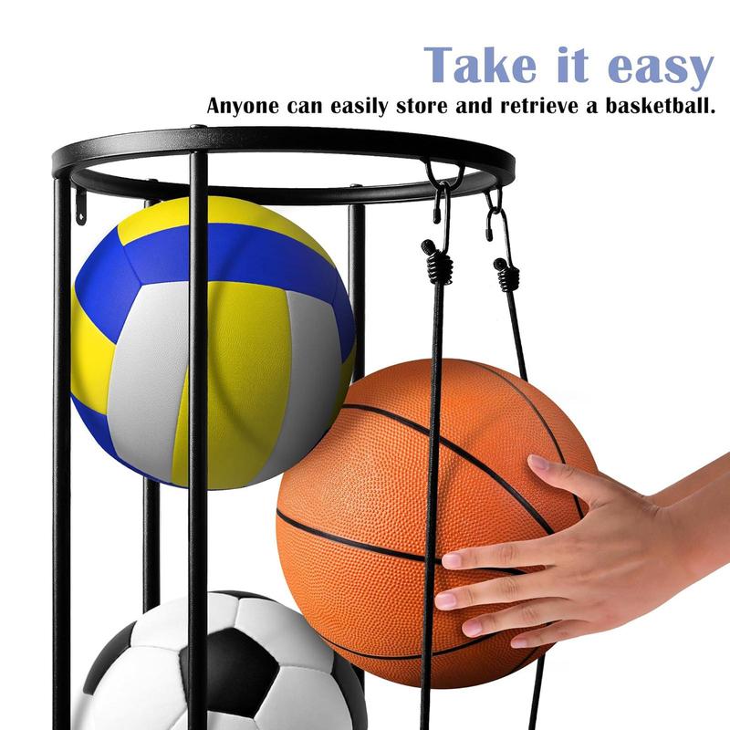 Sports Ball Storage Rack, 1 Count Vertical Ball Holder with Wheel, Rolling Basketball Holder, Garage Sports Ball Storage Rack for Indoor Rooms & Gyms