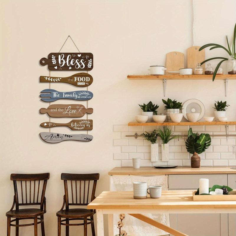 Wooden Kitchen Sign, 1 Set Bless The Food Before Us Sign, Vintage Art Wooden Rustic Retro Kitchen Hanging Wood Sign, Housewarming Gift