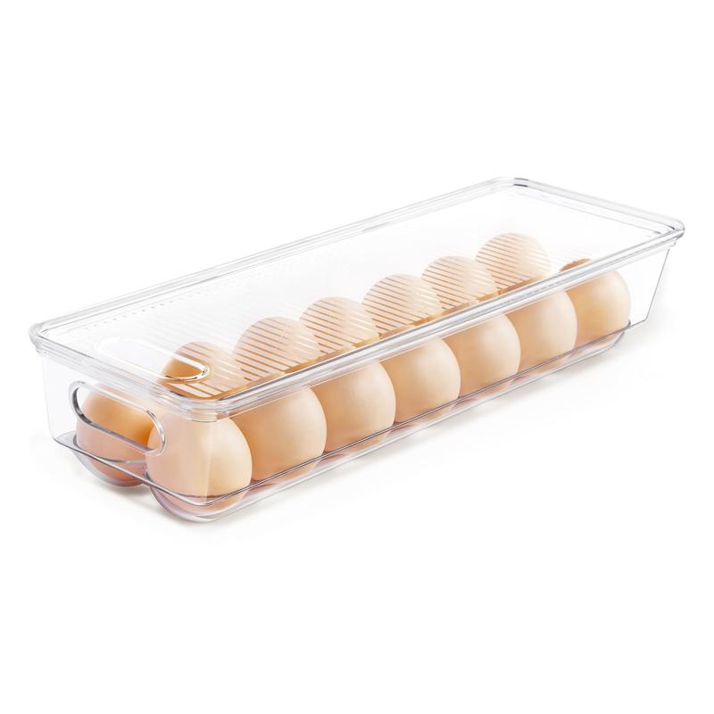 Vtopmart Egg Container for Refrigerator, 14 Egg Organizer Holder for Refrigerator organization, Clear Stackable Egg Tray,  (14 Eggs 1 PCS)