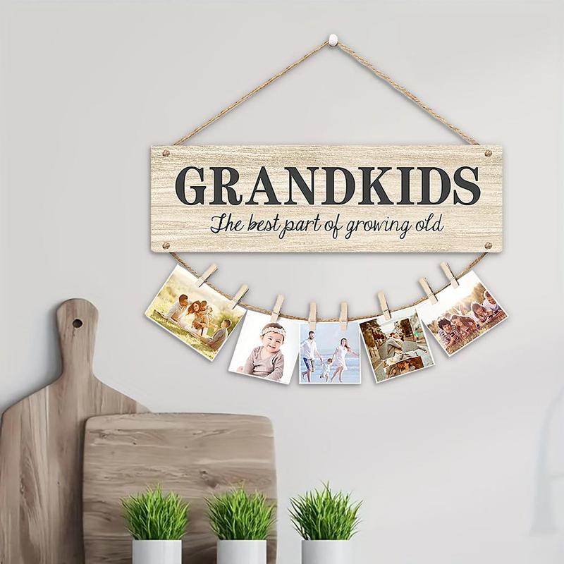 Wooden Hanging Sign Kid Photo Clip, 1 Set Creative Wooden Sign, Photo Clip Home Decor for Living Room Bedroom Hanging Sign Decoration