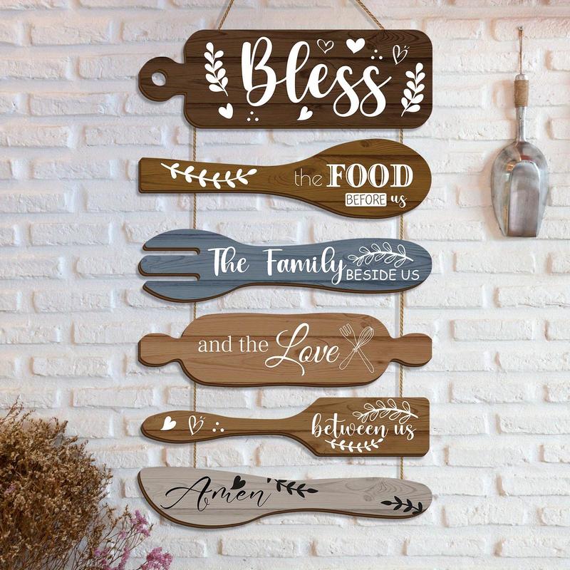 Wooden Kitchen Sign, 1 Set Bless The Food Before Us Sign, Vintage Art Wooden Rustic Retro Kitchen Hanging Wood Sign, Housewarming Gift