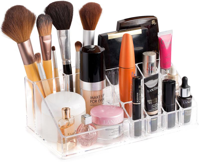 Clear Makeup Organizer - Cosmetic Storage Organizer - 16 Compartments - Easily Sort Make Up & Jewelry - 4 Drawer Vanity Organizer - Elegant Look - Transparent Design - Makeup Holder