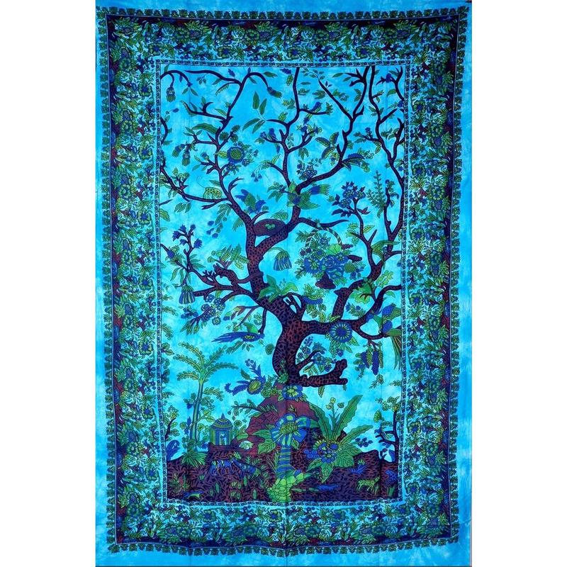 Turquoise Tree of Life  Size Indian Bohemian Wall Art Tapestry - Mandala Tapestry, Hippie Tapestries Psychedelic Boho Tapestry, Wall Hanging for Bedroom (52x82 Inches)