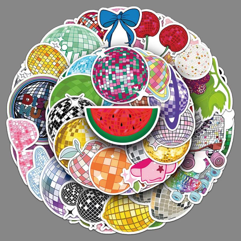 Disco Ball Pattern Sticker, 50pcs set Creative Cartoon Sticker, DIY Decorative Sticker for Phone Case, Skateboard, Refrigerator, Water Bottle