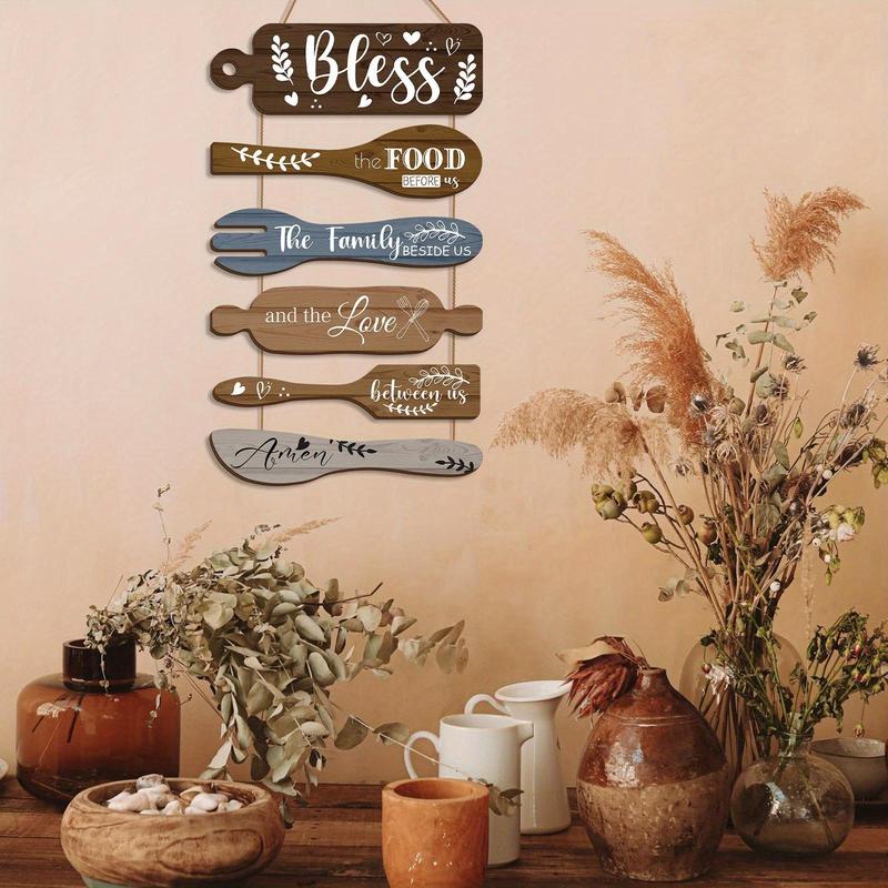 Wooden Kitchen Sign, 1 Set Bless The Food Before Us Sign, Vintage Art Wooden Rustic Retro Kitchen Hanging Wood Sign, Housewarming Gift