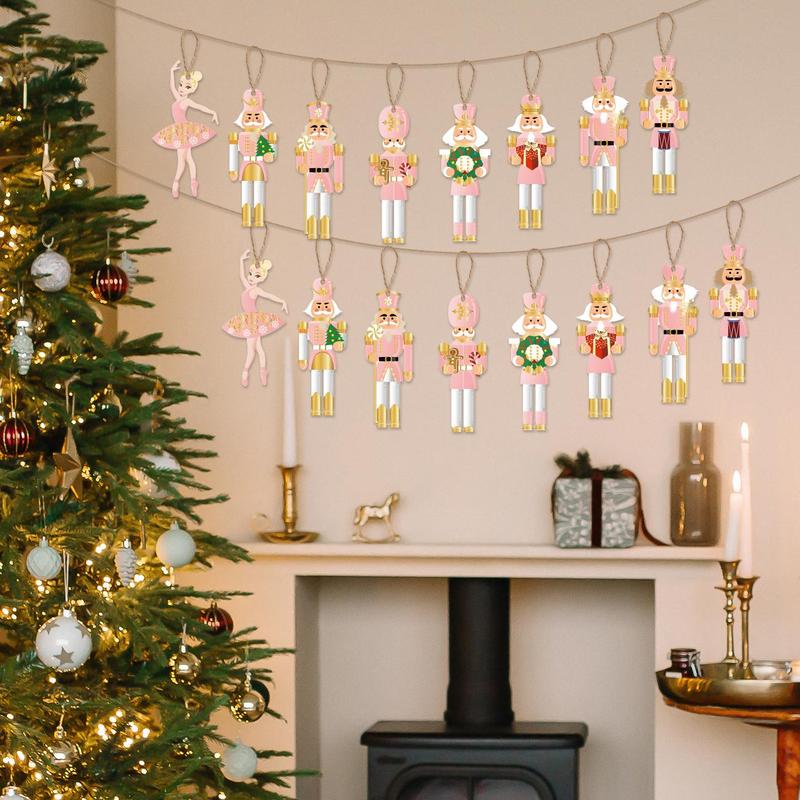 Christmas Nutcracker Ornament, 16pcs set Pink Nutcracker Hanging Ornament, Miniature Nutcracker Figure, Holiday Nutcracker Ornament for Xmas Decoration