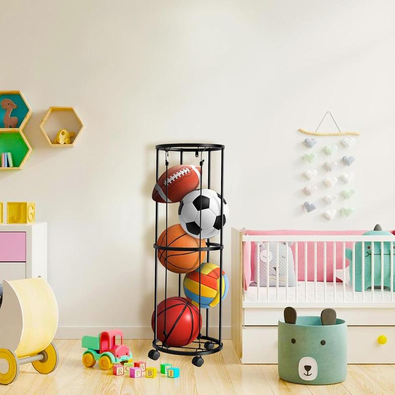 Sports Ball Storage Rack, 1 Count Vertical Ball Holder with Wheel, Rolling Basketball Holder, Garage Sports Ball Storage Rack for Indoor Rooms & Gyms