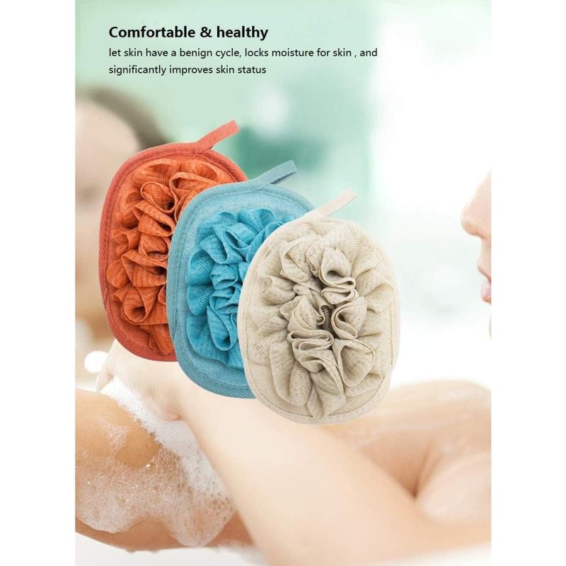 3 Pack Bath Loofah Body Sponge Brushes Pouf Bath Mesh Brush Bath Shower Glove with Flower Bath Ball