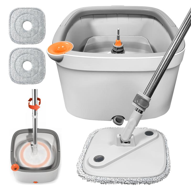 Spin Mop and Bucket Set with Microfiber Replaceable Mop Pads, Self Separation Dirty and Clean Water System for Hardwood Tile Marble Floors