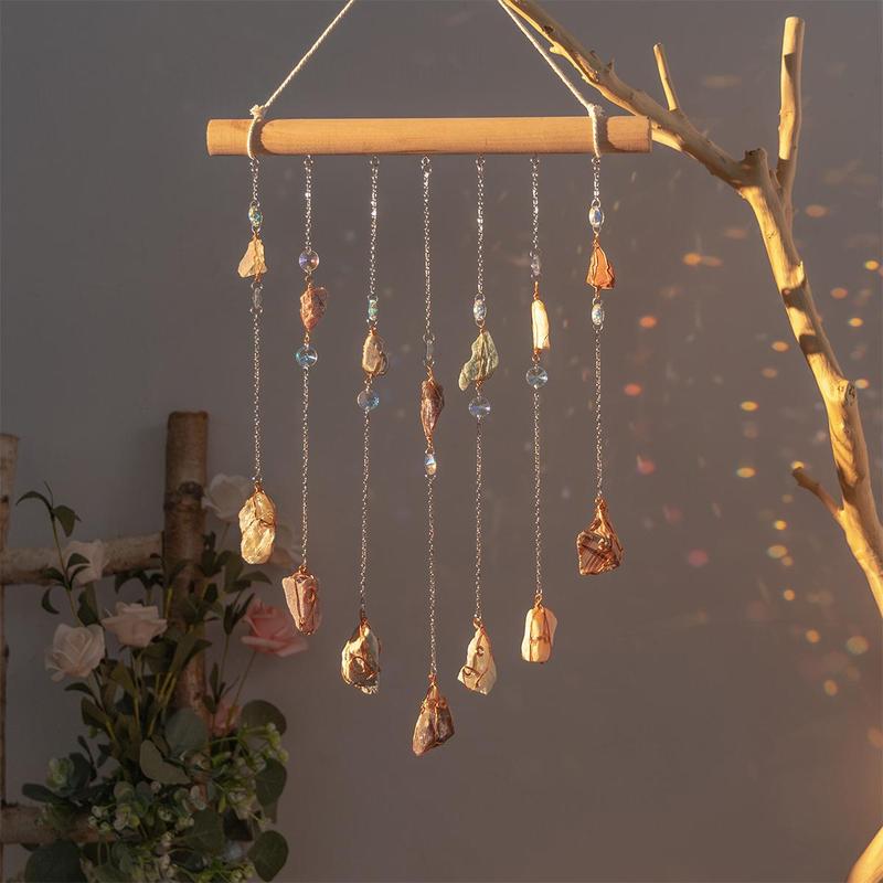 Artificial Crystal Stone Hanging Decor, 1 Count Garden Courtyard Window Sun Catcher, Wall Hanging Decoration for Home Living Room Bedroom Kitchen