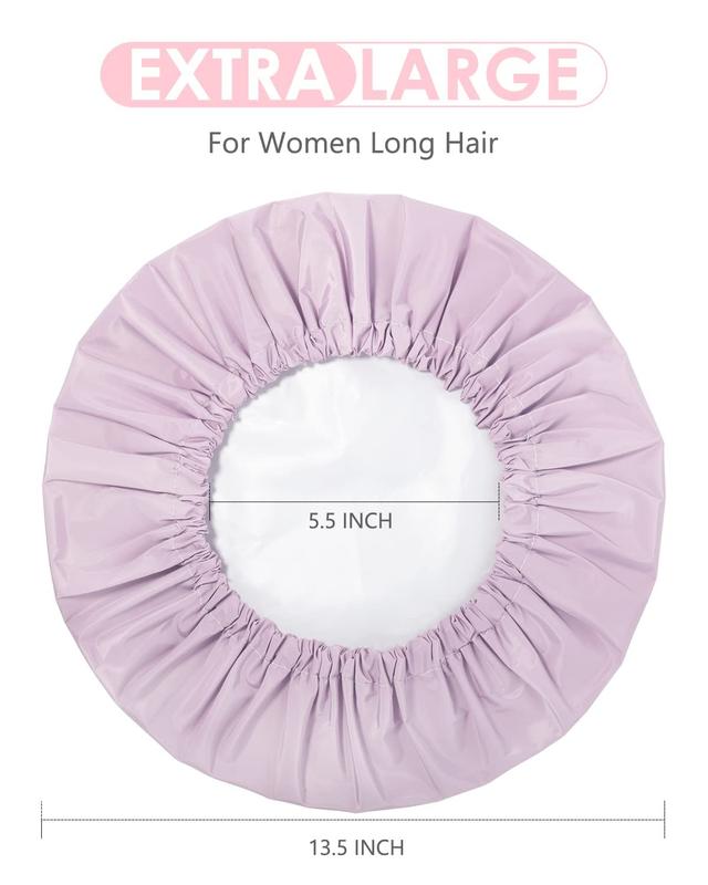 Reusable Shower Cap for Women, Waterproof Layer Hair Cap, Large Size for All Hair Lengths, Spa Home Salon Use - Purple