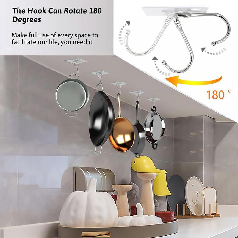 16-Pack of Large Adhesive Hooks - 44lb Capacity, Heavy Duty. Waterproof, Transparent Self-Adhesive Hooks for Hanging. Traceless Clear Wall Hooks for Keys, Robe & Towel Organiser.