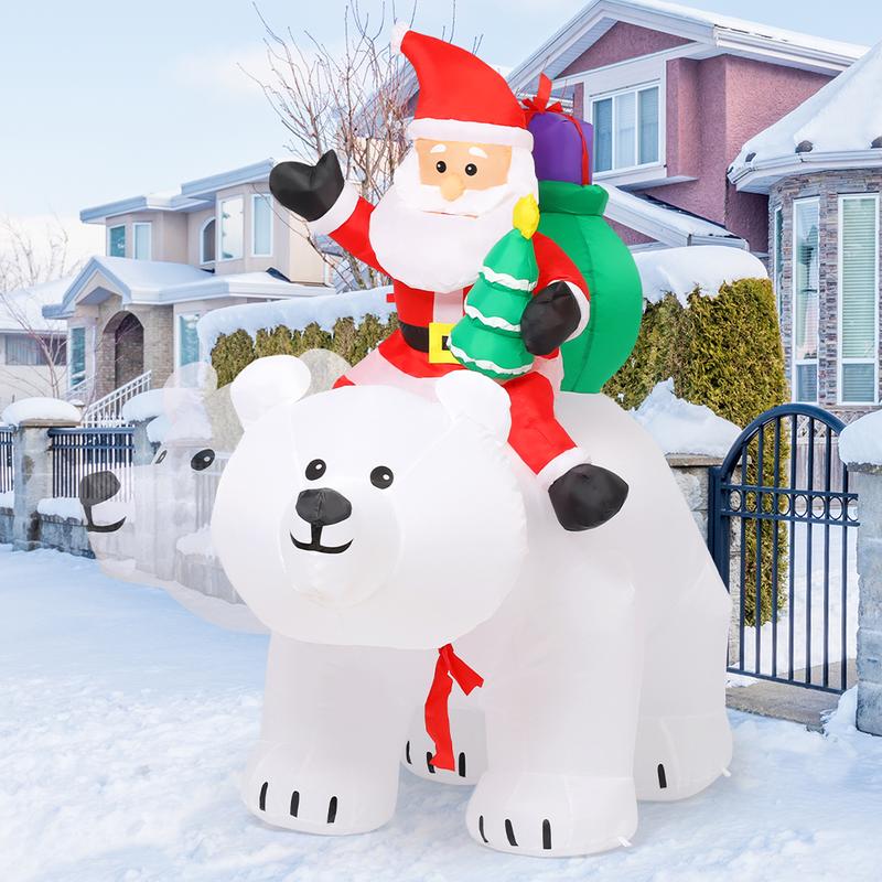 GOOSH 6 FT Christmas Inflatables Santa Clause Riding Bear with Shaking Head Outdoor Decorations Blow Up Yard Decor with LED Lights for Xmas Holiday Party Indoor Garden Lawn Décor