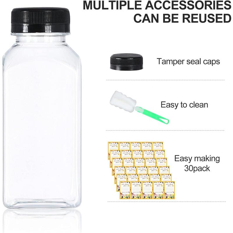 30 Pack 8oz Empty Plastic Bottles with Leak-Proof Caps Food Grade Recyclable Bulk Beverage Containers Clear Bottles for Homemade Juice, Smoothie, Milk and Drinks