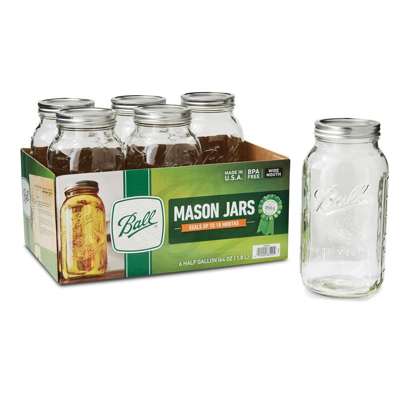 Ball Glass Mason Jar W Lid & Band, Wide Mouth, 64 Ounces, 6 Count