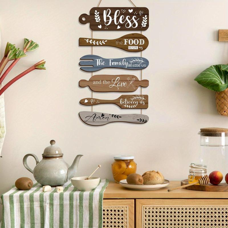 Wooden Kitchen Sign, 1 Set Bless The Food Before Us Sign, Vintage Art Wooden Rustic Retro Kitchen Hanging Wood Sign, Housewarming Gift