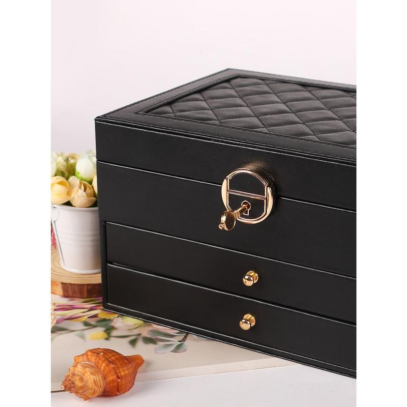 3-layer Jewelry Box With Lock, Jewelry Organizer For Necklaces, Rings, Earrings Display