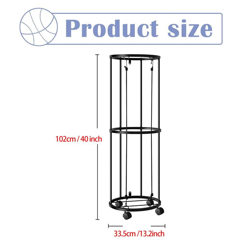 Sports Ball Storage Rack, 1 Count Vertical Ball Holder with Wheel, Rolling Basketball Holder, Garage Sports Ball Storage Rack for Indoor Rooms & Gyms