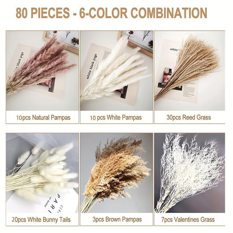 Artificial Pampas Grass Bouquet, 80pcs set Boho Style Dried Pampas Grass, Home Decor Supplies for Living Room, Bedroom, Bathroom, Wedding, Festivities, Baby Shower, Holiday