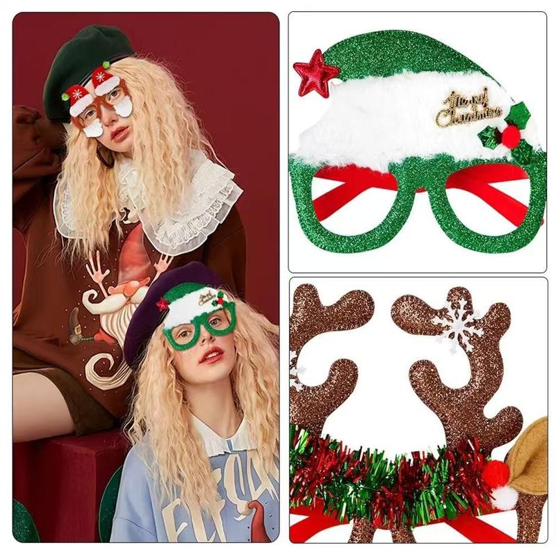 Christmas Themed Glasses Frame, 6 Counts set Creative Christmas Decorations, Holiday Christmas Party Dress Up Supplies