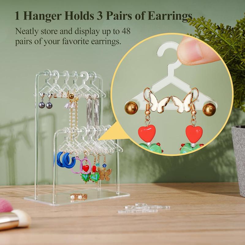 Acrylic Earring Holder, 1 Count Double-tiered Design Earring Display Stand with Cute Miniature Hangers, Home Organizer for Bathroom Dormitory Bedroom Hotel