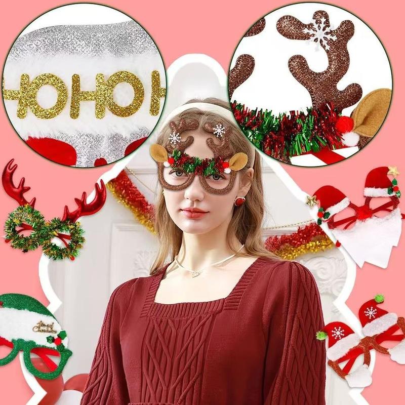 Christmas Themed Glasses Frame, 6 Counts set Creative Christmas Decorations, Holiday Christmas Party Dress Up Supplies