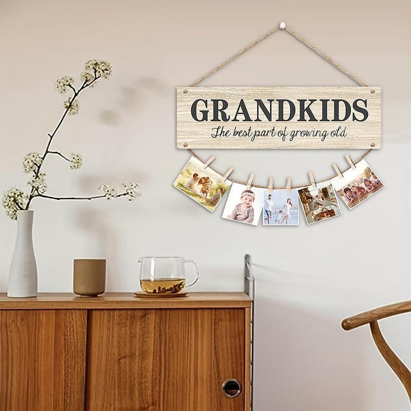 Wooden Hanging Sign Kid Photo Clip, 1 Set Creative Wooden Sign, Photo Clip Home Decor for Living Room Bedroom Hanging Sign Decoration