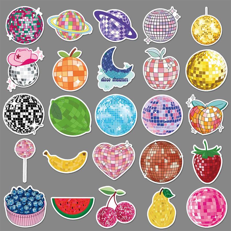 Disco Ball Pattern Sticker, 50pcs set Creative Cartoon Sticker, DIY Decorative Sticker for Phone Case, Skateboard, Refrigerator, Water Bottle