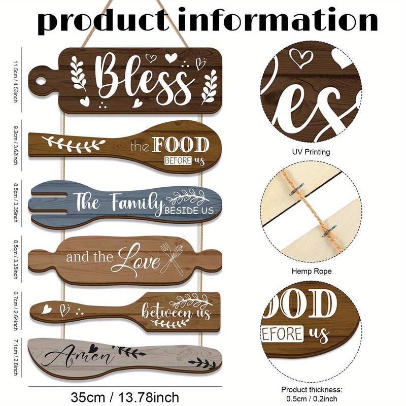 Wooden Kitchen Sign, 1 Set Bless The Food Before Us Sign, Vintage Art Wooden Rustic Retro Kitchen Hanging Wood Sign, Housewarming Gift