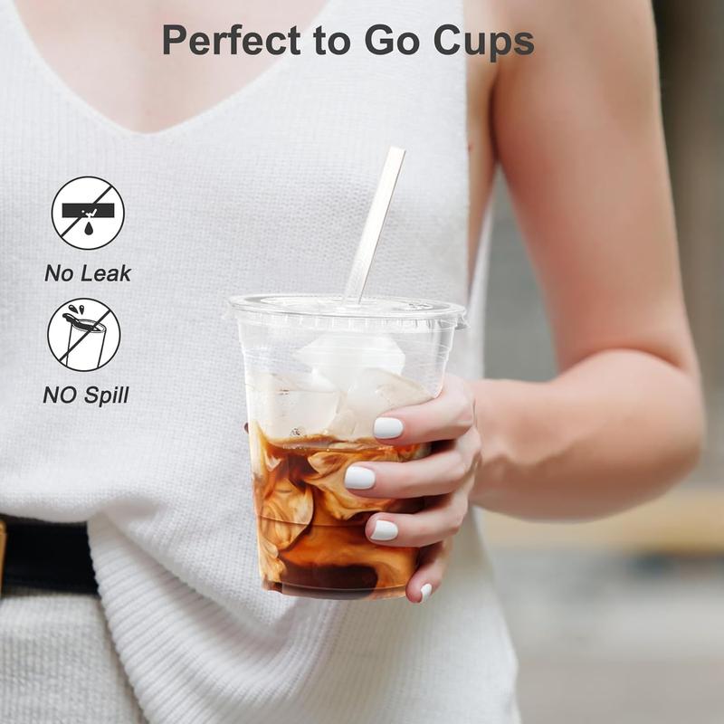 100 count - 16 oz Clear Plastic Cups with Lids and Straws, Sturdy & Food Safe Iced Coffee Cups with lids, Iced Coffee Cup, Disposable Cups Plastic Coffee Cups Smoothie Cups for Cold Drinks