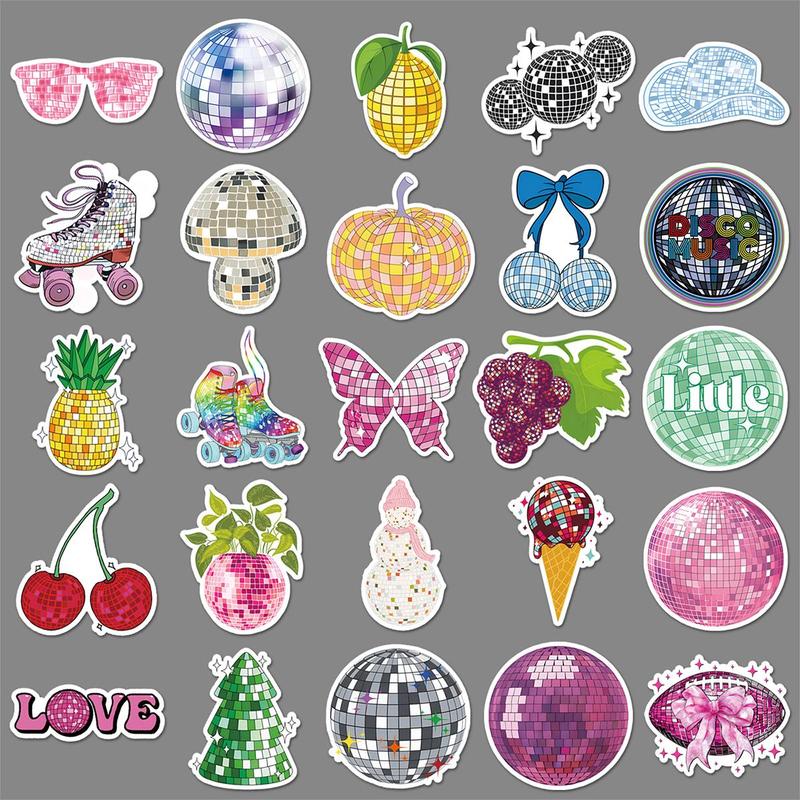 Disco Ball Pattern Sticker, 50pcs set Creative Cartoon Sticker, DIY Decorative Sticker for Phone Case, Skateboard, Refrigerator, Water Bottle