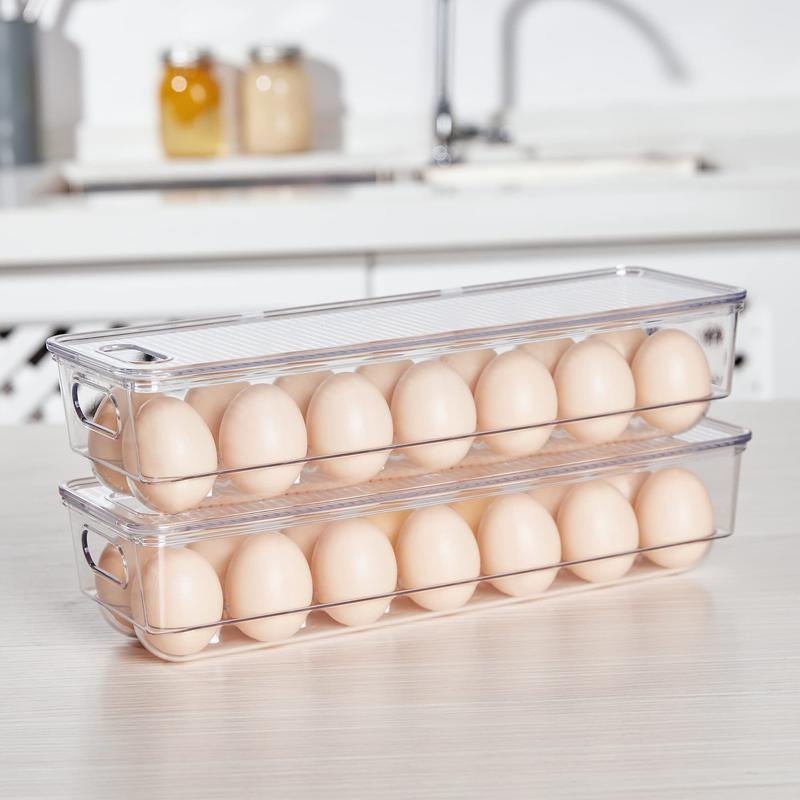 Vtopmart Egg Container for Refrigerator, 14 Egg Organizer Holder for Refrigerator organization, Clear Stackable Egg Tray,  (14 Eggs 1 PCS)