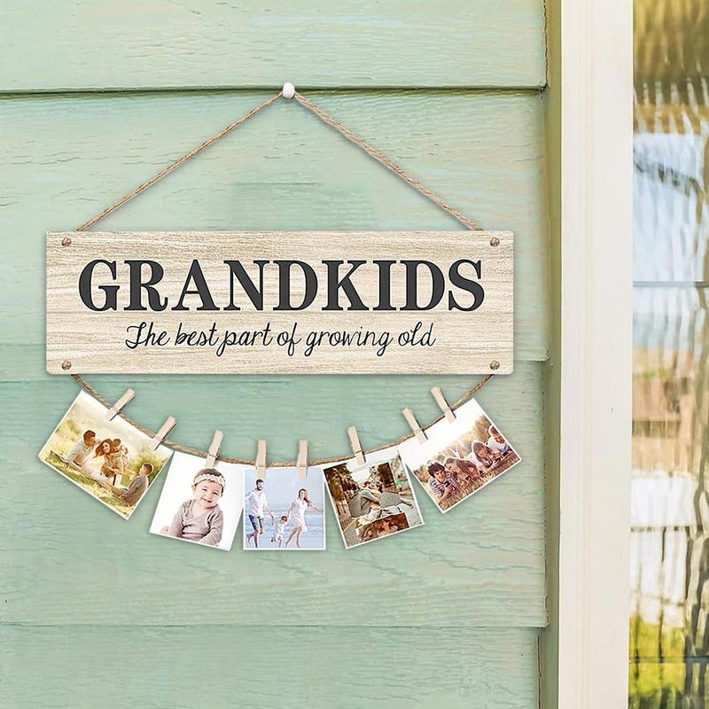 Wooden Hanging Sign Kid Photo Clip, 1 Set Creative Wooden Sign, Photo Clip Home Decor for Living Room Bedroom Hanging Sign Decoration