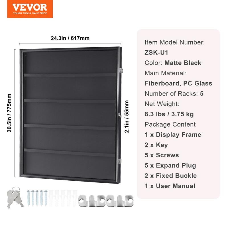 VEVOR 35 Graded Sports Card Display Case, 24.3x30.5x2.1 in, Baseball Card Display Frame with 98% UV Protection Clear View PC Glass, Lockable Wall Cabinet for Football Basketball Hockey Trading Card Organiser Racks