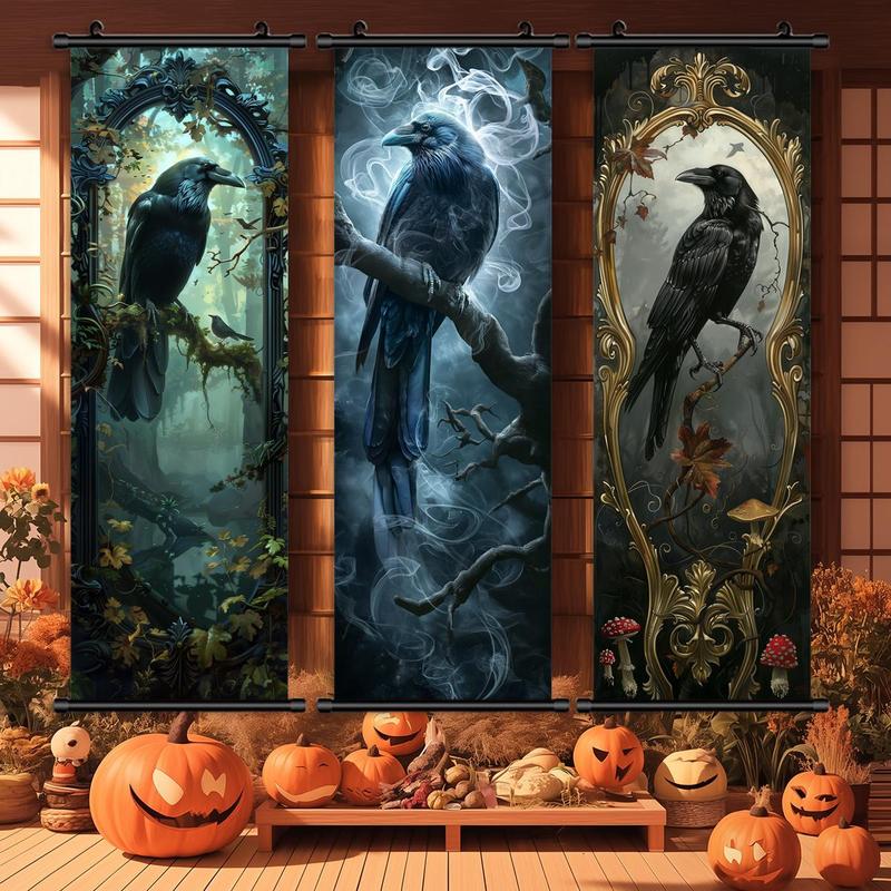 Crow Pattern Wall Art, 3 Counts set Hanging Banner, Scary Animal Decorations, Horror Poster, Party Posters, Home Wall Decoration