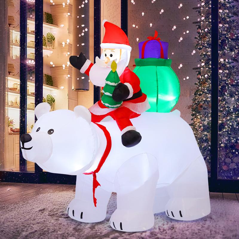 GOOSH 6 FT Christmas Inflatables Santa Clause Riding Bear with Shaking Head Outdoor Decorations Blow Up Yard Decor with LED Lights for Xmas Holiday Party Indoor Garden Lawn Décor