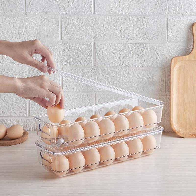 Vtopmart Egg Container for Refrigerator, 14 Egg Organizer Holder for Refrigerator organization, Clear Stackable Egg Tray,  (14 Eggs 1 PCS)