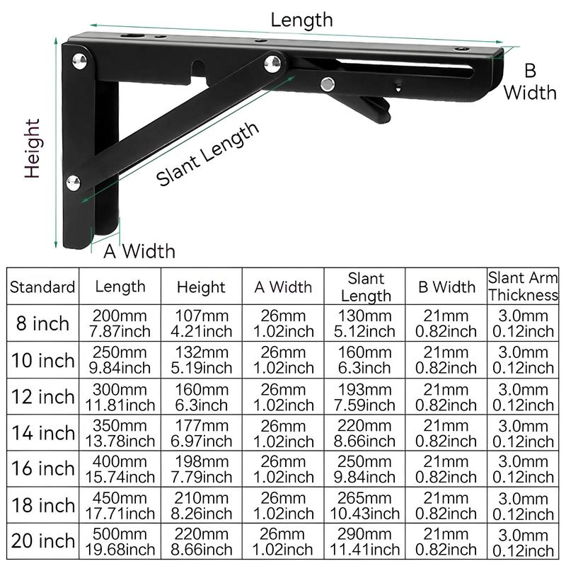 Foldable L-shaped Bracket, Thickened Bracket with Accessories, Space Saving Bracket for Wall Folding Table, Folding Chair, Home Storage Decoration