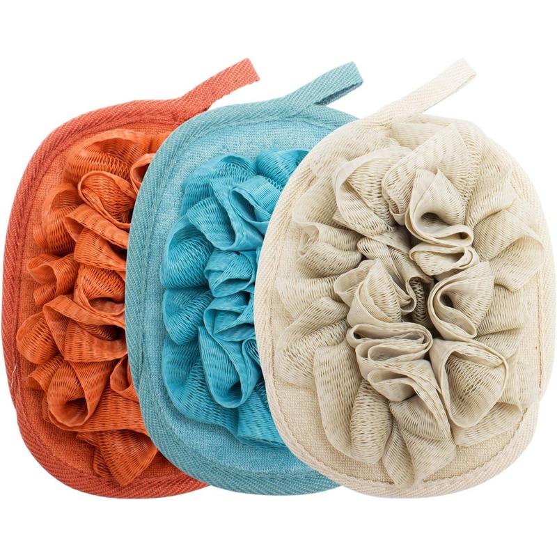 3 Pack Bath Loofah Body Sponge Brushes Pouf Bath Mesh Brush Bath Shower Glove with Flower Bath Ball