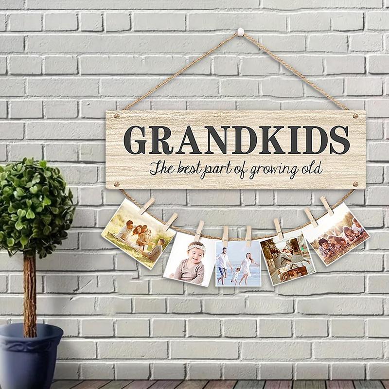 Wooden Hanging Sign Kid Photo Clip, 1 Set Creative Wooden Sign, Photo Clip Home Decor for Living Room Bedroom Hanging Sign Decoration