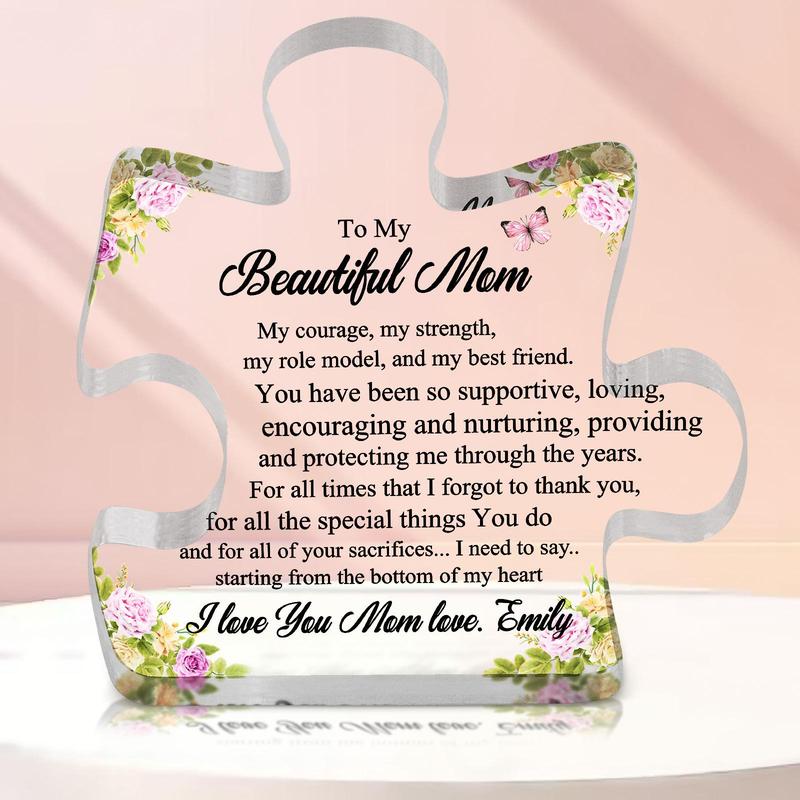 To My Mom Puzzle Acrylic Plaque, 1 Count Creative Desktop Decoration Sign, Desk Ornament, Birthday Gift, Appreciation Gifts, Room Decor